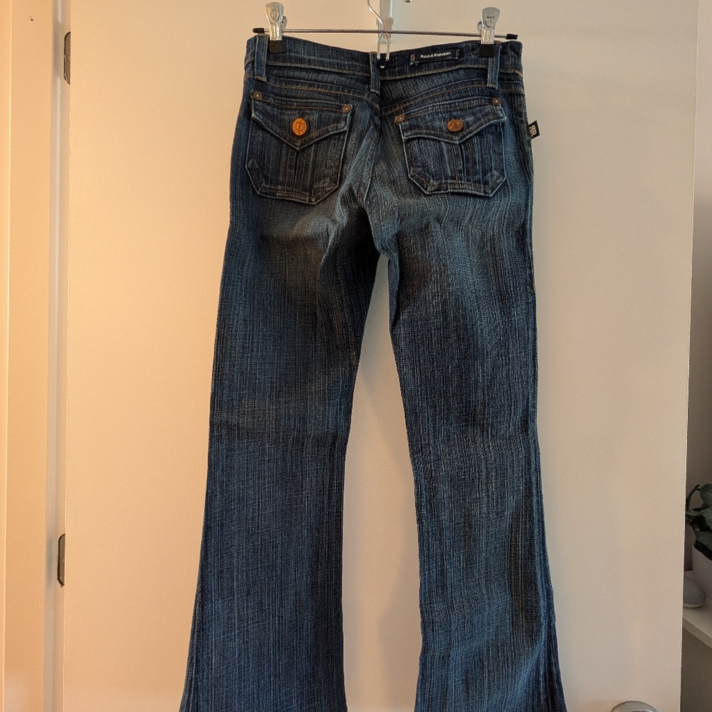 Rock & Republic Women's Y2K 2000s Low Rise Dark Blue Flare Jeans Size 25 - Picture 3 of 6